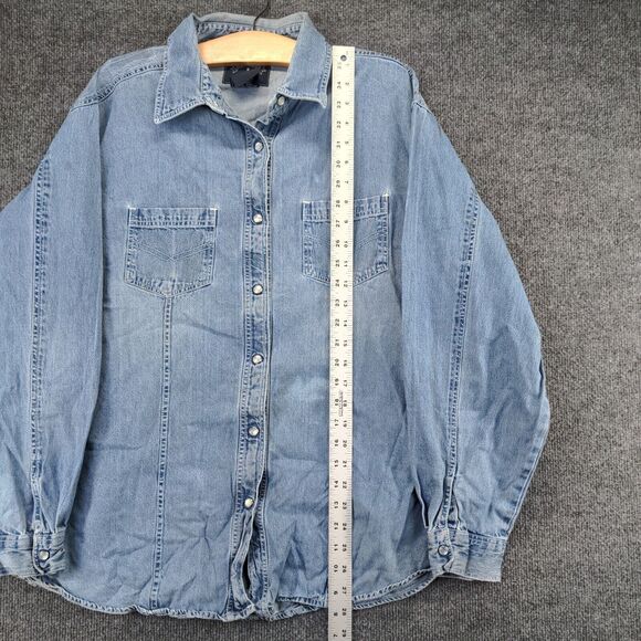 Solutions Denim Shirt Mens Size XL Blue Pearl Snaps Collared - Picture 4 of 13